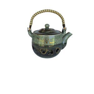 Otagiri Somaware Somayaki Gray-Green Crackle Heart Double Walled Teapot ~ Flaw